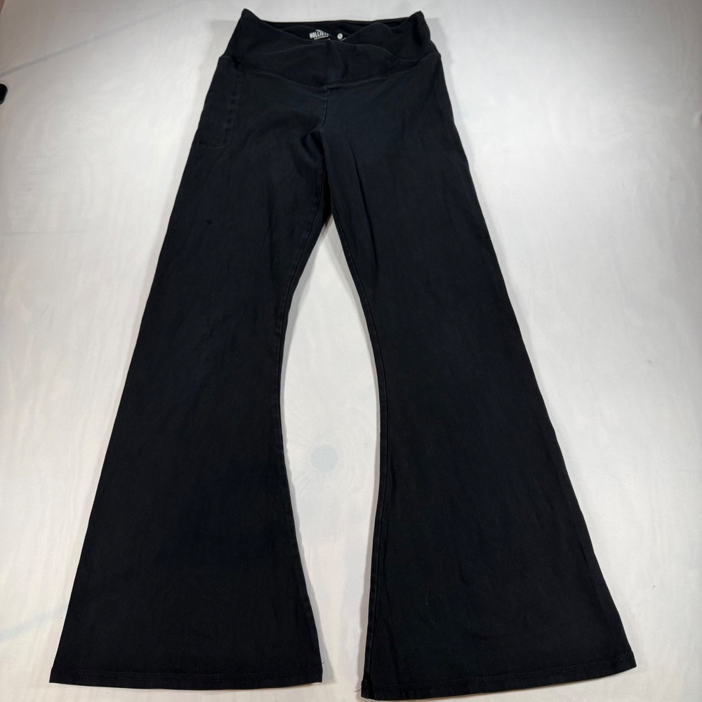 Hollister Flare Pants Women M Black Ultra High-Rise Crossover Waist Leggings Y2K